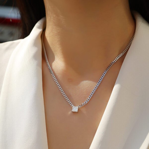 1CT Moissanite princess cut pendant cuban chain - Image 3