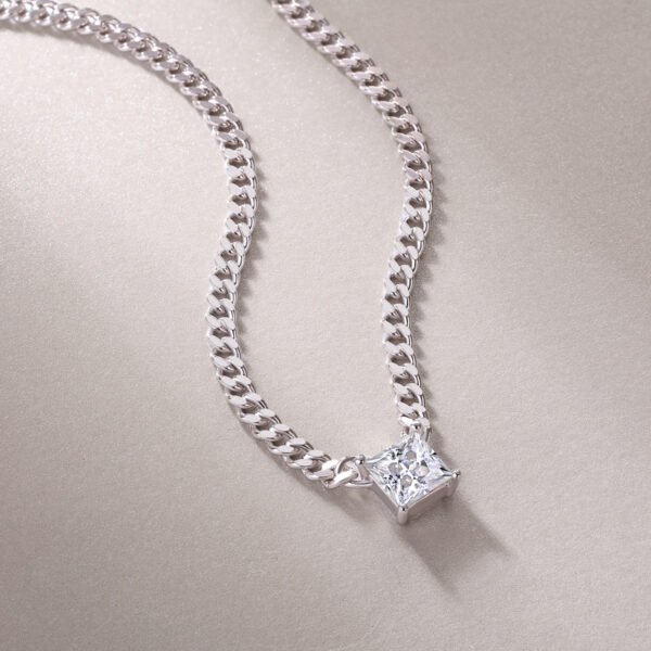 1CT Moissanite princess cut pendant cuban chain