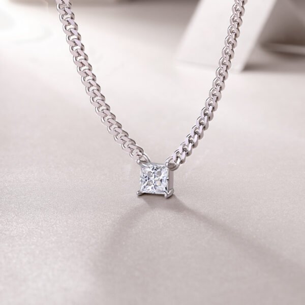 1CT Moissanite princess cut pendant cuban chain - Image 2